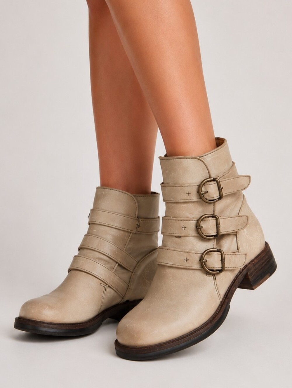 FIORENTINI + BAKER Gray Leather Edwin Eternity 3 Buckle Booties